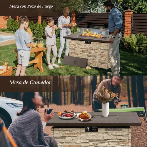 Vista 4 de Mesa de Hoguera de Propano PIZZELLO de 43 Pulgadas al Aire Libre, Mesa de Fuego Rectangular de Piedra para Exteriores, Mesa de Hoguera de 50,000 BTU