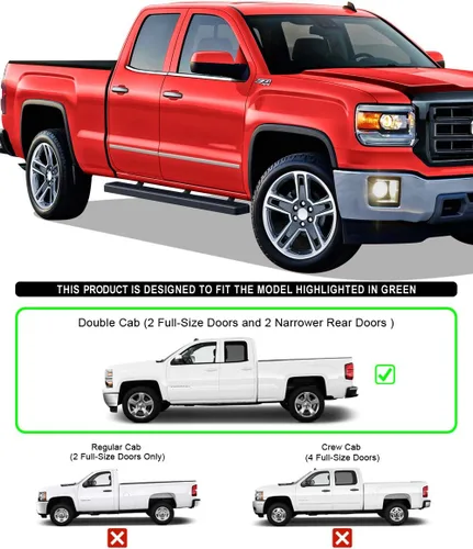 Vista 4 de APS - Estribos iBoard para Chevrolet con cabina extendida de 2 puertas completas + 2 puertas de apertura inversa, 4 pulgadas, Aluminio negro