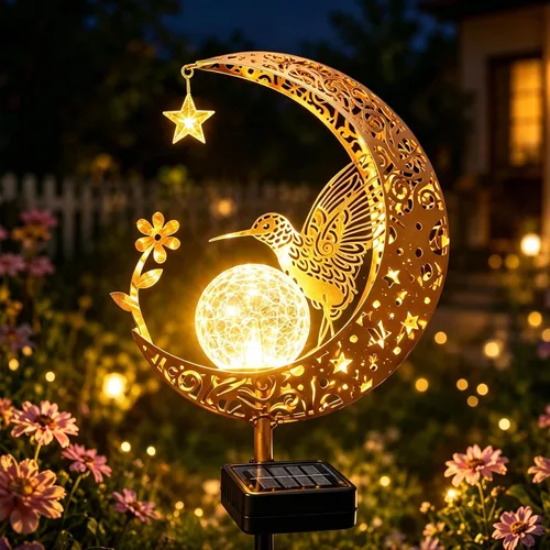 Vista 16 de Luces solares para exterior, decorativas, con forma de ángel lunar, luces solares con poste, luces de camino, regalos de cumpleaños para mujeres