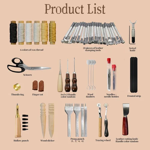 Vista 4 de EDIETH Kit de herramientas de cuero para manualidades, kit de trabajo de 72 piezas con bolsa de almacenamiento duradera, herramientas profesionales