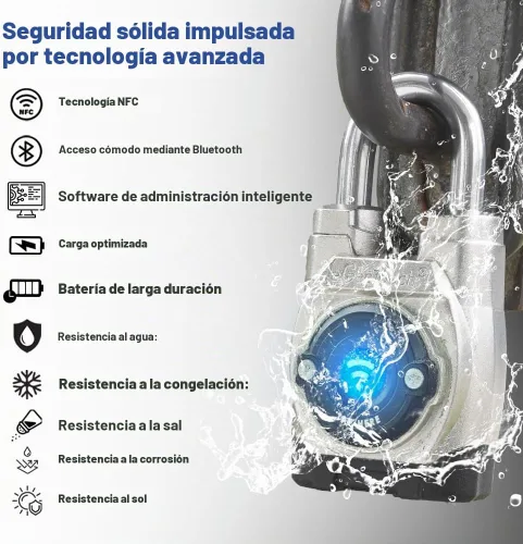 Vista 6 de 5ª generación - Candado inteligente para exteriores – (diseño único, anticorte) Bluetooth y NFC sin llave, seguridad resistente a la intemperie