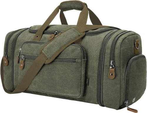 Vista 11 de Gonex Canvas Duffle Bag, Expandable 50L Travel Overnight Weekender Bag Verde militar