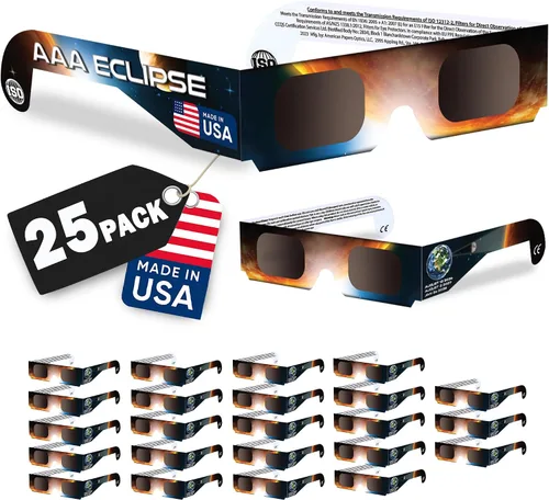 Vista 8 de 6/12/25/50 Pack Solar Eclipse Glasses AAS Approved 2026, ISO 12312-2 Certified Made in USA