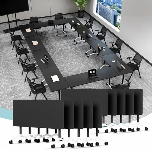 Vista 20 de Mesa de conferencias plegable, mesa modular moderna para sala de conferencias con ruedas para 8-16 personas, mesas de entrenamiento plegables