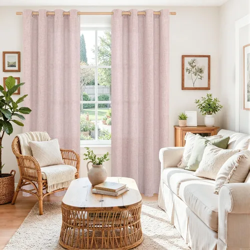 Vista 221 de BGment Cortinas de Lino Beige de 63 Pulgadas de Largo 2 Paneles - Tratamientos para Ventanas con Textura de Arpillera Filtrantes de Luz Cortinas B