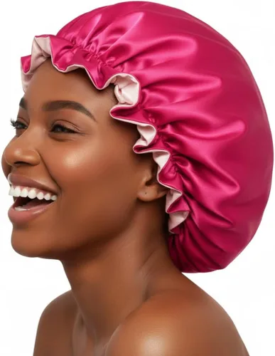 Vista 17 de Gorro de pelo para dormir, gorro de noche con clip ajustable, gorro reversible para el cabello para mujer, gorro de satén de seda