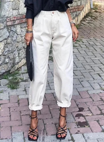 Vista 6 de EVALESS Pantalones de mezclilla holgados de cintura alta para mujer, casuales, holgados, recortados, pantalones de mezclilla Y2K