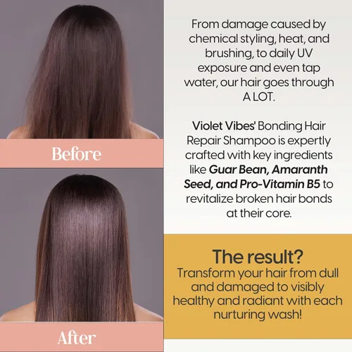 Vista 2 de Violet Vibes Bonding Champú reparador del cabello Fórmula avanzada de unión para fuerza y salud diaria del cabello Restaurador y nutritivo
