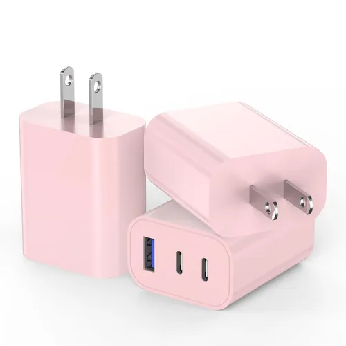 Vista 13 de Paquete de 2 bloques de cargador para iPhone 17, bloque de cargador USB C de 35 W y 3 puertos de carga rápida, enchufe de pared multipuerto USB C