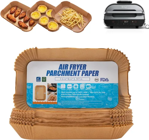 Vista 9 de Forro de papel desechable para freidora de aire, 100 piezas de revestimientos de pergamino de grado alimenticio para Ninja DZ201, accesorios