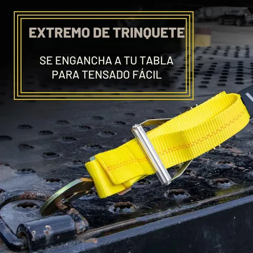 Vista 2 de VULCAN Correa combinada de amarre de eje con trinquete de gancho a presión, 2 pulgadas x 114 pulgadas, paquete de 4 unidades, amarillo clásico