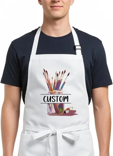 Vista 2 de Delantal de arte personalizado con bolsillos, delantal de pintura con nombre personalizado para artistas, estudiantes, profesores, niños, lienzo