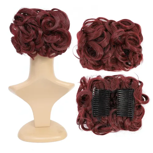 Vista 12 de SWACC Extensión de Moño de Cabello Rizado Corto y Desordenado, Peines de Cabello Fáciles de Estirar, Extensión de Cola de Caballo con Clip, Coletero