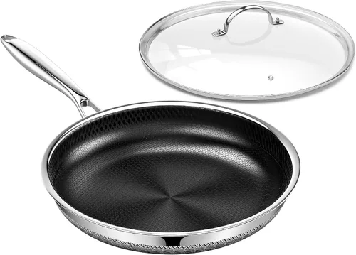Vista 10 de Sartén antiadherente de 8 pulgadas con tapa, sartén antiadherente de acero inoxidable tri-capa de cerámica de titanio con tapa, sartén híbrida