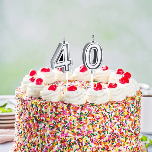 Vista 4 de Frienda Velas de cumpleaños número 40, velas del número 40, decoración de pastel de feliz cumpleaños para hombres y mujeres, aniversario, fiesta