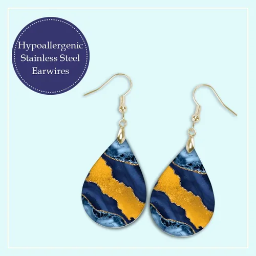 Vista 54 de Dangle Earrings for Women Colorful Dangling Drop Statement Jewelry Printed MDF Wood Teardrop Double Side Print Handmade by The Painted Pug