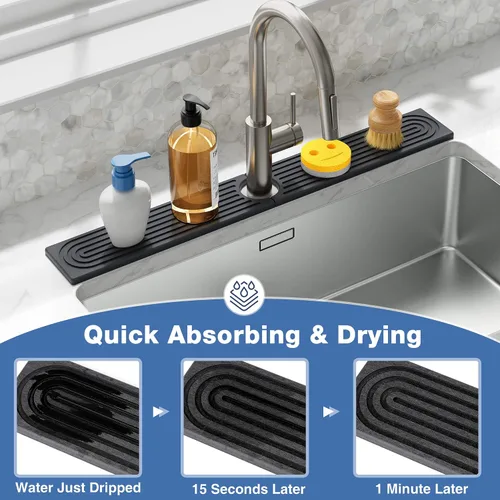 Vista 4 de DK177 Tapete para grifo para fregadero de cocina, bandeja de piedra absorbente de agua para fregadero, tapete de grifo de secado rápido