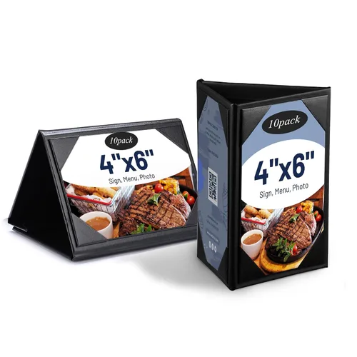 Vista 13 de WeChef Paquete de 20 Portamenús de Mesa Tipo Carpa de 4"x6" Soportes de Menú de 2 Lados Exhibidor de Letrero Tipo Marco A Cubierta de Menú de Cuero