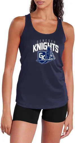 Vista 118 de Camiseta deportiva sin mangas oficial de NCAA Collegiate para mujer, con espalda cruzada, colección con logotipo primario