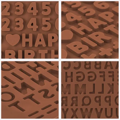 Vista 5 de 4 moldes de silicona para chocolate, moldes de silicona para letras y moldes de chocolate con números con símbolos de decoración de pasteles