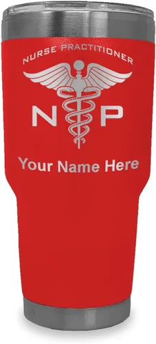 Vista 25 de LaserGram NP Nurse Practioner - Vaso aislado al vacío de 20 onzas, grabado personalizado incluido (negro)