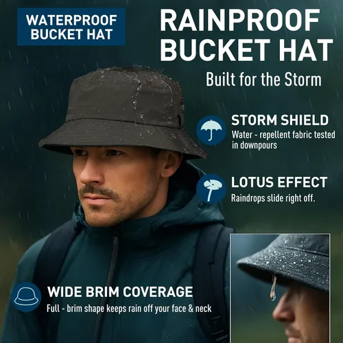 Vista 3 de TOP-EX XL XXL - Gorros de lluvia de gran tamaño para verano, impermeables, para golf, safari, protección UV, UPF 50+ Te92557_negro