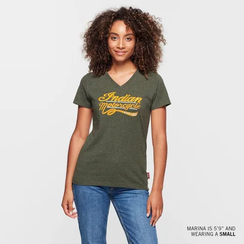 Vista 4 de Indian Motorcycle Camiseta de mujer con estampado bordado mixto, caqui
