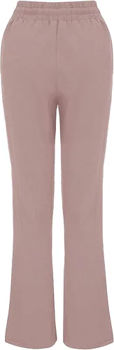 Vista 3 de PANOEGSN Pantalones de lino para mujer, de cintura alta, de algodón, rectos, con cordón, casuales, holgados, con bolsillos