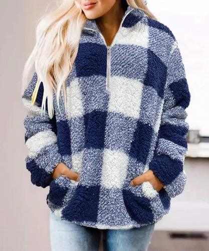 Vista 2 de ZESICA Women's Plaid Long Sleeve Zipper Sherpa Fleece Sweatshirt Pullover Jacket Coat