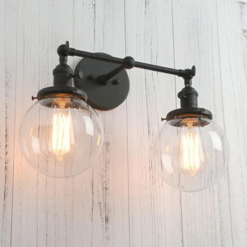 Vista 14 de PERMO Aplique de Pared Industrial Vintage con Mini Pantalla Globo Redonda de Vidrio Transparente Soplado a Mano de 5.9" (Cromado)