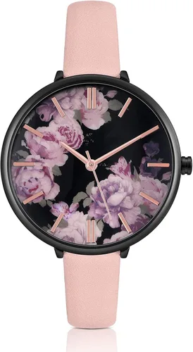 Vista 6 de Relojes para mujer, correa de cuero, relojes de cuarzo de lujo, impermeables, a la moda, reloj de pulsera creativo para mujeres y señoras