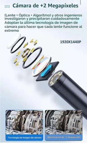 Vista 3 de Cámara endoscopio HD 1920P de 9.8 pies con luz, boroscopio con 8 luces LED ajustables, USB tipo C, cámara de inspección con cable de serpiente