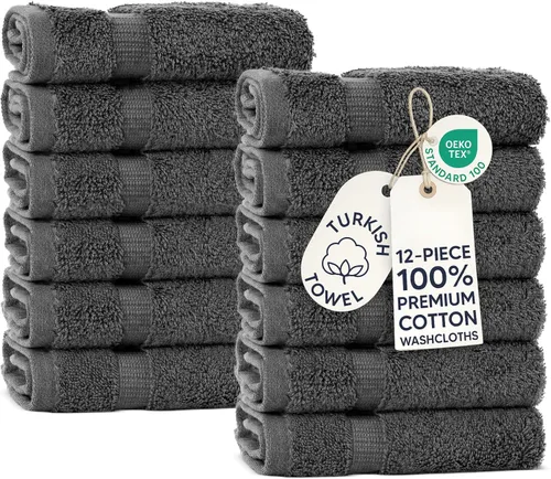 Vista 32 de Chakir Turkish Linens 100% Cotton 12-Pack Washcloths 13x13, Aqua Aguamarina
