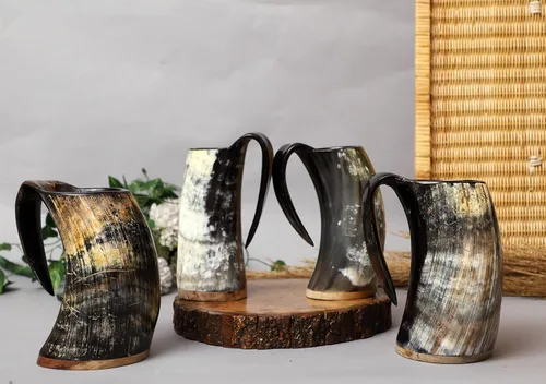 Vista 4 de Taza de cuerno vikingo de 16 onzas, juego de tronos, buey nórdico de grado alimenticio para bebidas frías calientes, regalo para hombres y mujeres