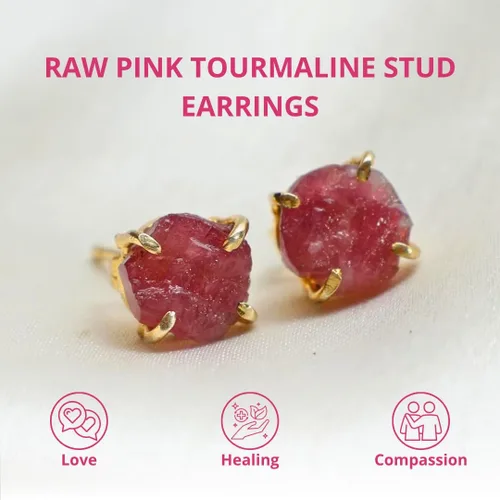 Vista 50 de Gempires Natural Raw Prong Setting Stud Earrings, 8-10 mm Crystals Earring, Handmade Jewelry, Gift for Her