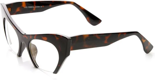 Vista 3 de Gafas de ojo de gato con lente transparente sin montura de alta moda para mujer (Tortoise)