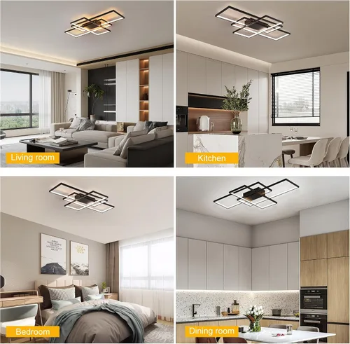 Vista 3 de Jaycomey - Lámpara de techo regulable, lámparas LED modernas en negro con control remoto, 50W, lámpara de techo de acrílico cuadrado de montaje