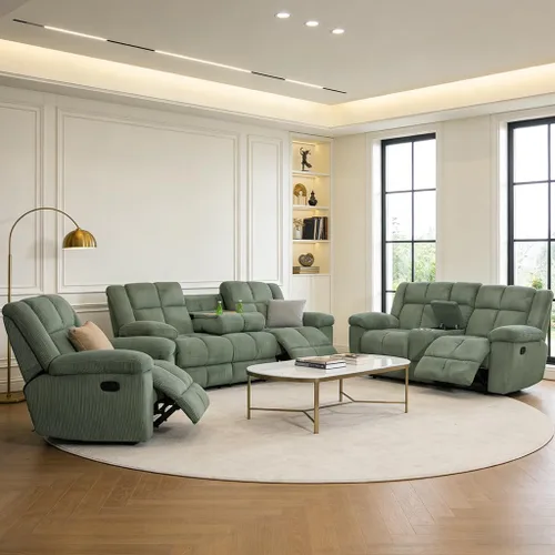 Vista 11 de Juego de sofá reclinable manual, juego de sofá reclinable de microfibra, juego de muebles modernos para sala de estar, sofá reclinable para sala