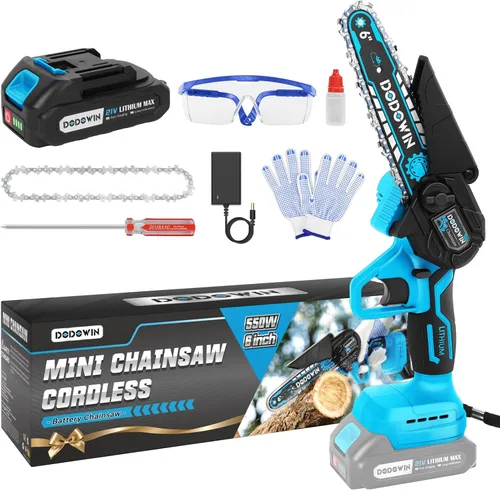 Vista 9 de dodowin Mini motosierra de 6 pulgadas, regalos del día del padre para hombres, esposo, papá, motosierra eléctrica inalámbrica recargable, motosierra