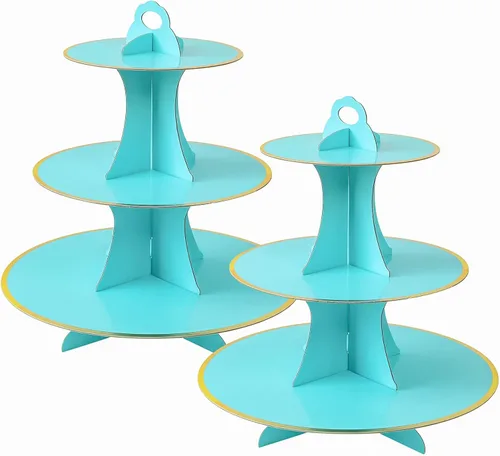 Vista 27 de Soleebee Soporte redondo de 3 niveles para cupcakes, torre de cartón para cupcakes, torre de soporte para pasteles de postre para decoración