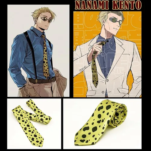Vista 7 de Kento Nanami Cosplay Tie Anime Jujutsu Kaisen Cosplay Leopard Print Tie Con Gafas