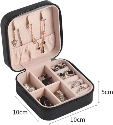 Vista 6 de EBUTY Joyero de viaje mini organizador portátil para anillos, aretes, collares, regalos para niñas y mujeres, color negro