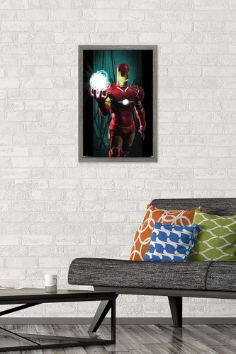 Vista 2 de Trends International Marvel Comics - Iron Man - Póster de pared energético, 14.725 x 22.375 pulgadas, versión enmarcada en madera de granero