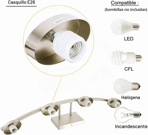 Vista 4 de Lámpara de tocador de níquel cepillado de 4 luces con pantalla de vidrio blanco para baño sobre espejo, 31.5 pulgadas