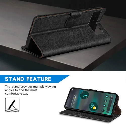 Vista 5 de ZZXX Funda tipo cartera para Google Pixel 6a con bloqueo RFID, ranura para tarjetas, función atril, cierre magnético, funda protectora de cuero