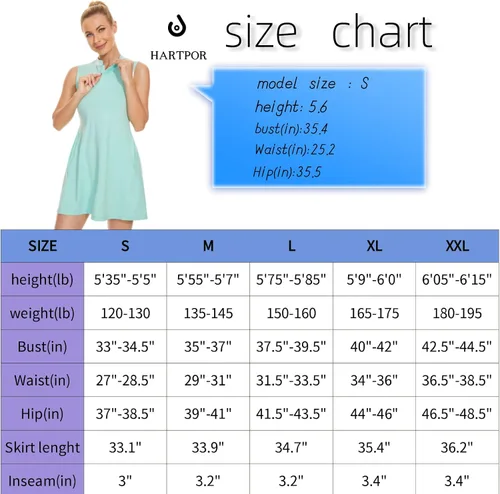 Vista 6 de HARTPOR Women Athletic Dress with Shorts Sleeveless Golf Tennis Dress with Pockets