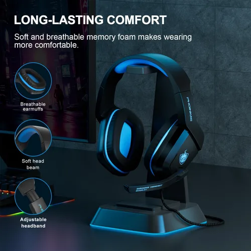 Vista 5 de Auricular para juegos para PS4, Xbox One, computadora, laptop, Mac, PS4 con micrófono, auriculares sobre la oreja, cancelación de ruido, sonido