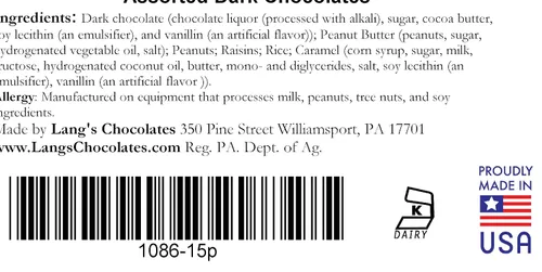 Vista 2 de Lang's Chocolates Chocolates negros surtidos – Lechería kosher certificada – Caja de chocolates para regalar – Caramelo, mantequilla de maní, racimo