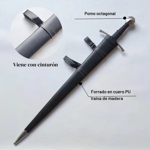 Vista 7 de Medieval Full Tang Spring Steel Knight Arming Sword with Scabbard for Outdoor Use, Practice, Collection