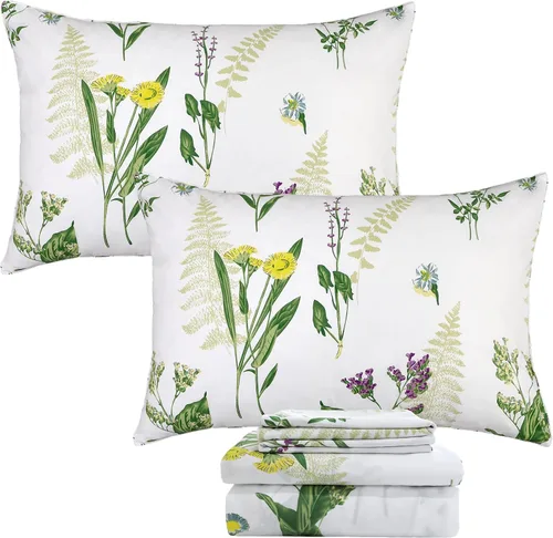 Vista 42 de FADFAY Juego de sábanas tamaño King, sábanas de algodón percal rosa floral con bolsillo profundo, ropa de cama vintage lujosa azul con estampado